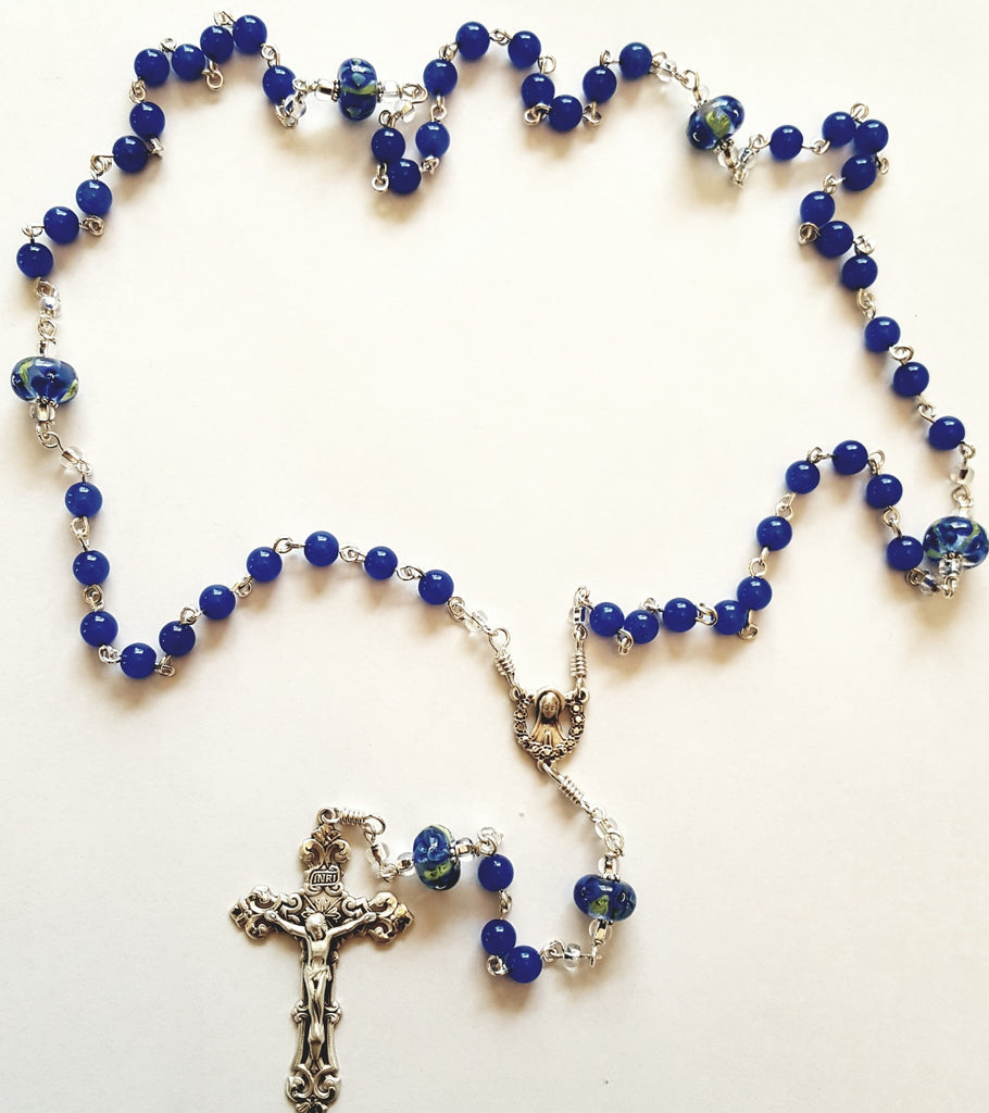 Blessed Mother Blue Agate Sterling Silver Rosary – Heirloom Rosaries