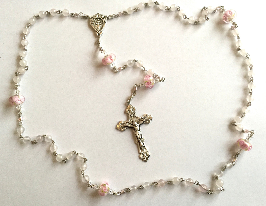 Pretty Rose Quartz Rosary In Sterling Silver Heirloom Rosaries