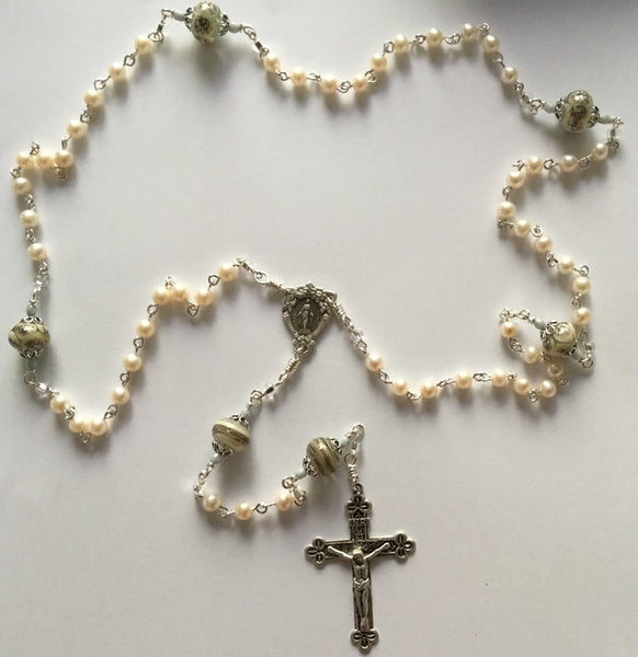 White Freshwater Pearl Rosary in Sterling Silver