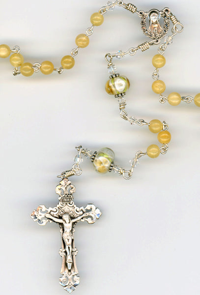Yellow Jade Sterling Silver Rosary﻿