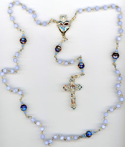 Blue Lace Agate Rosary with Large Sacred Heart
