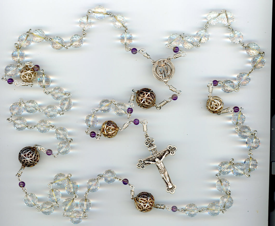 Large Rosary made with Swarovski Crystals and handmade Sterling Silver beads