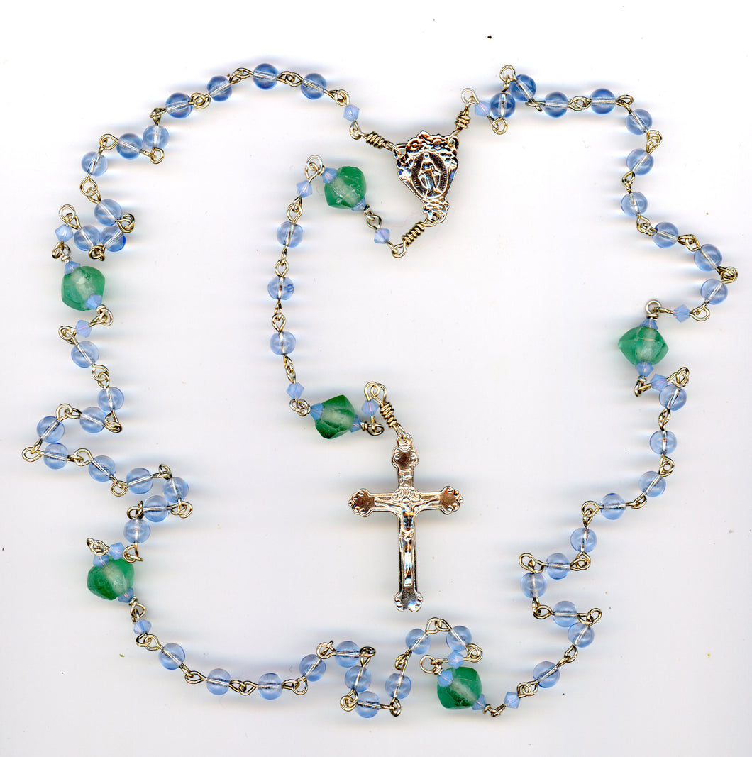 Mary's Mantle  Blue Glass with Beach Glass