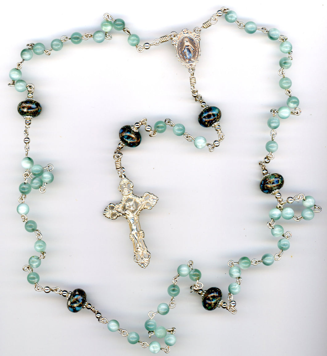 Natural Green Tiger Eye Argentium Sterling Silver Rosary