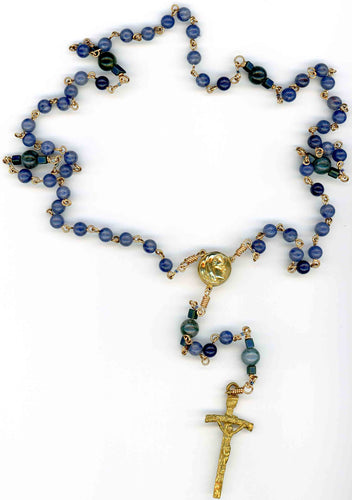 Dumortierite Rosary in Solid Bronze