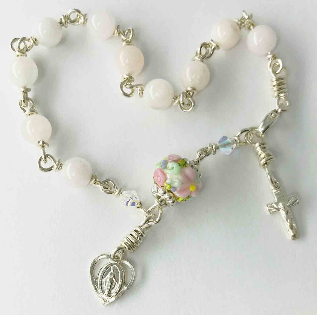 Beryl Rosary Bracelet in Wire Wrapped Argentium Sterling Silver