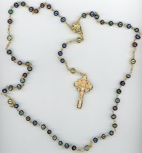 14k Gold Black Pearl Rosary