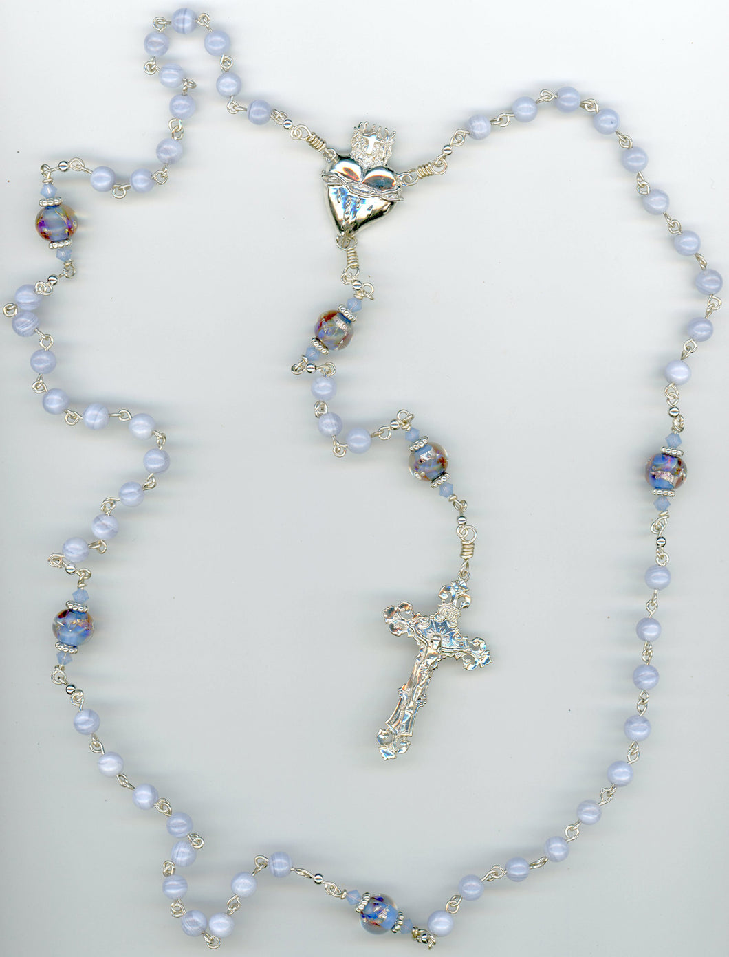 Blue Lace Agate Rosary with Large Sacred Heart