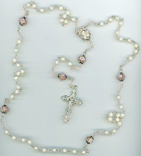 White Freshwater Pearl Rosary Wire Wrapped
