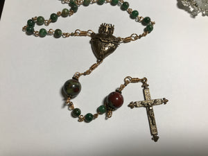 African Jade and Bloodstone Rosary in Bronze
