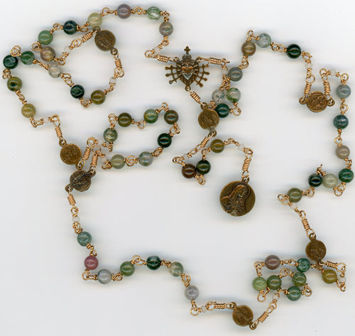 Moss Agate Seven Sorrows Rosary in Bronze
