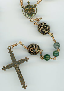 Moss Agate Rosary in Bronze wire wrapped