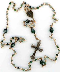 Moss Agate Pocket Rosary in Bronze