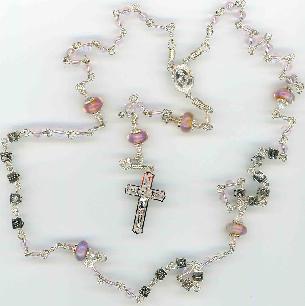 A Child's First Rosary with Name in Sterling Letters